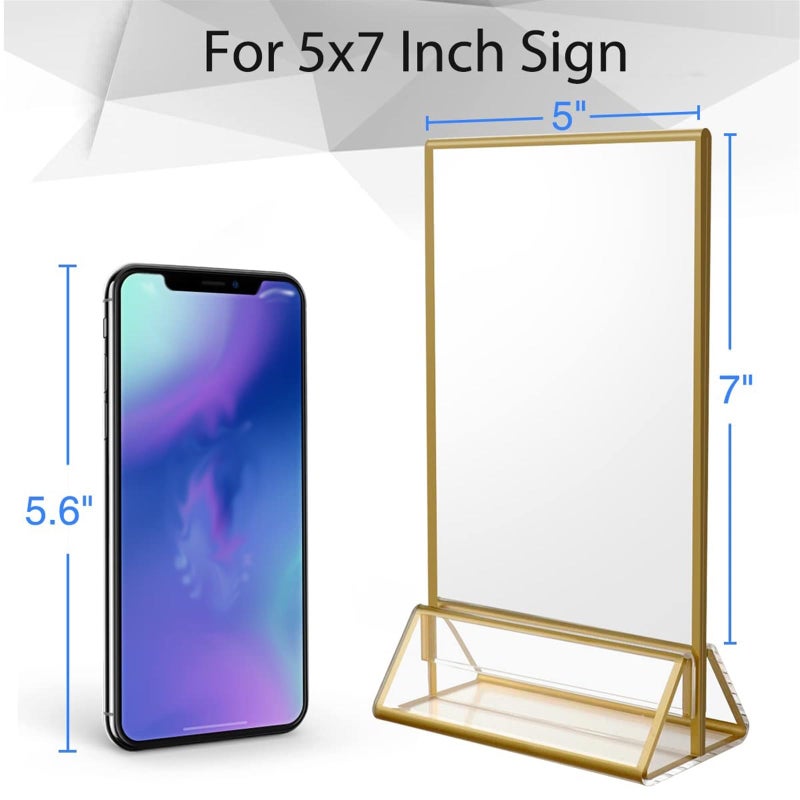 يُسلِّم 6PCS 5 x 7 Clear Acrylic Wedding Table Number Holder Stands with Gold Borders, Double Sided Picture Frames Sign for Restaurant Menu Recipe Cards Photo Display (Color : Shu, Size : 6PC - Image 2